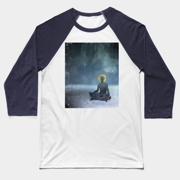 Meditating man. Flaming halo Baseball T-Shirt by rolffimages